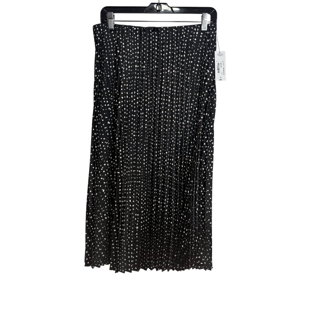 NWT Worthington Womens Black & White Splash Polka Dot Pleated Midi Skirt M Pull